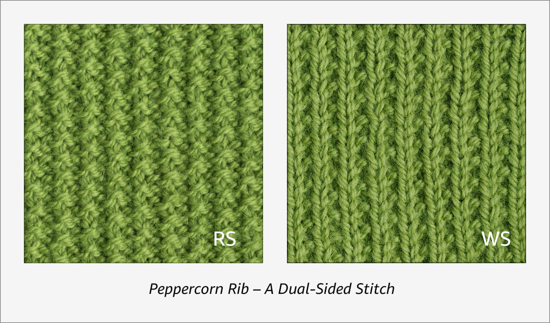 Peppercorn Rub from Reversible Knitting Stitches by Moira Ravenscroft and Anna Ravenscroft, Wyndlestraw Designs