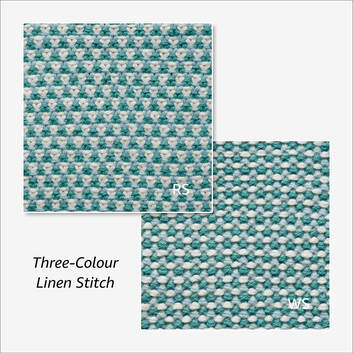 Three-Colour Linen Stitch, from Reversible Knitting Stitches by Moira Ravenscroft & Anna Ravenscroft, Wyndlestraw Designs