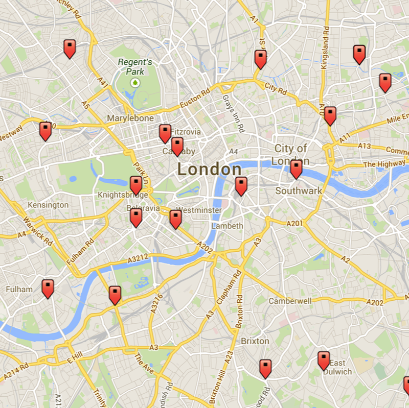 Map of knitting stores in London, photo for blogpost by Moira Ravenscroft, Wyndlestraw Designs