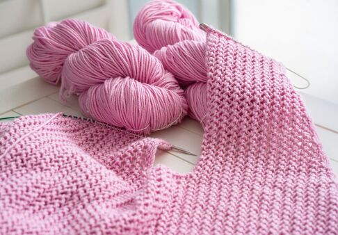 Lace Cardigan - a Work in Progress in Pink, by Moira Ravenscroft Wyndlestraw Designs