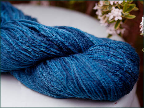 Indigo-dyed yarn by Moira Ravenscroft, Wyndlestraw Designs