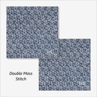 Double Moss Stitch taken from Reversible Knitting Stitches by Moira Ravenscroft & Anna Ravenscroft, Wyndlestraw Designs