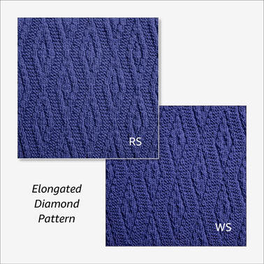 Elongated Diamond Pattern from Reversible Knitting Stitches, Wyndlestraw Designs