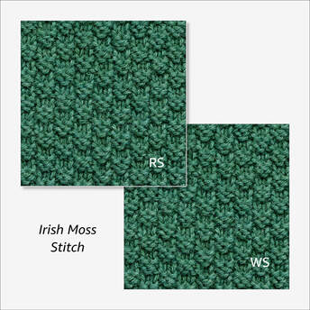 Irish Moss Stitch, from Reversible Knitting Stitches by Moira Ravenscroft & Anna Ravenscroft, Wyndlestraw Designs