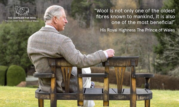 Prince Charles and the Campaign for Wool - photo used in blogpost by Moira Ravenscroft, Wyndlestraw Designs