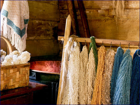 Wool in 1890 Blue Ridge Cabin, photo by Moira Ravenscroft, Wyndlestraw Designs