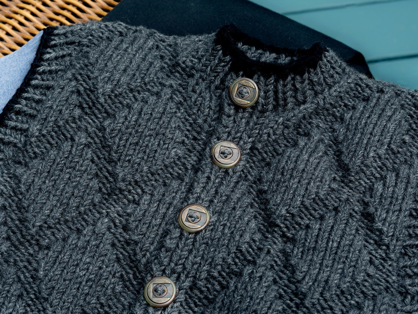 Hedben Gilet Jacket Knitting Pattern by Wyndlestraw Designs